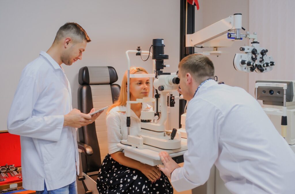 Future optometrists gaining hands-on experience at Waverley Eye Care Centre in Winnipeg.
